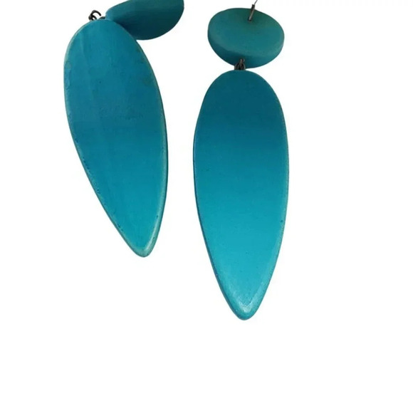 Vintage Lucite Teardrop Dangle Drop Earrings Blue - Picture 2 of 2